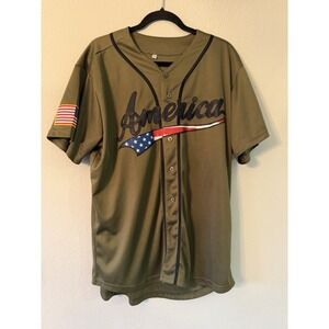 Men's Baseball Jersey America Number 1 Size Large Army Green